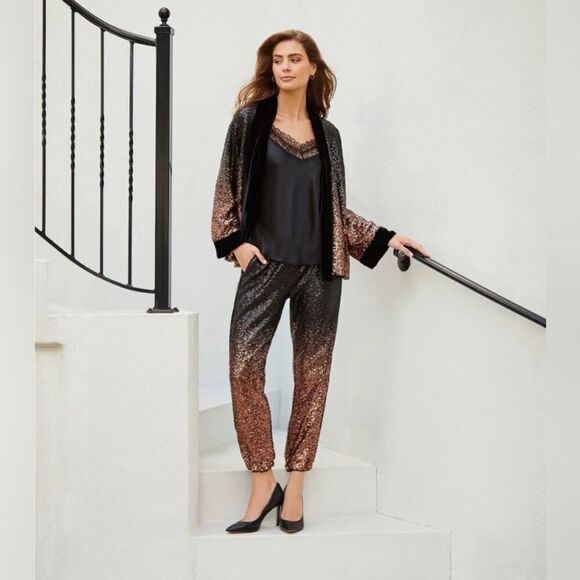 New Johnny Was Jett Gold Sequin Jogger Pants Size XL - Picture 1 of 9